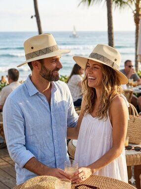 Set de 2 Sombreros Fedora Estilo Panamá – Tallas M y L – Banda Geométrica
